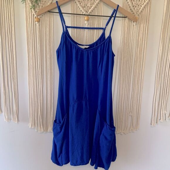 AMERICAN EAGLE Women’s Skater Slip Mini Dress Pockets Blue Size Small - Picture 1 of 14